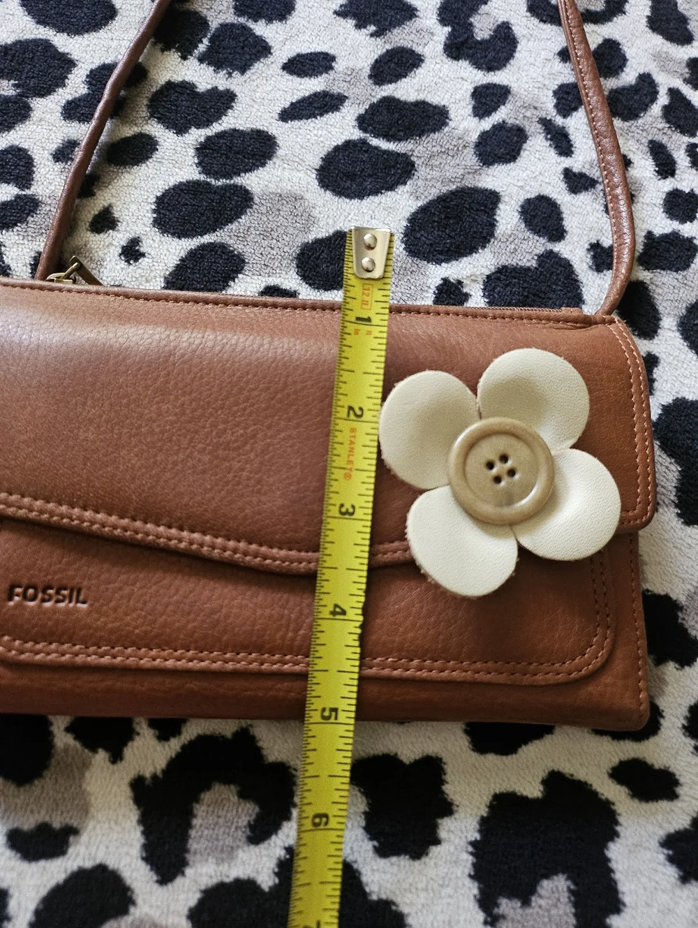Vintage Fossil Leather Tan Brown Crossbody Bag Snap Closure, Cottagecore Boho